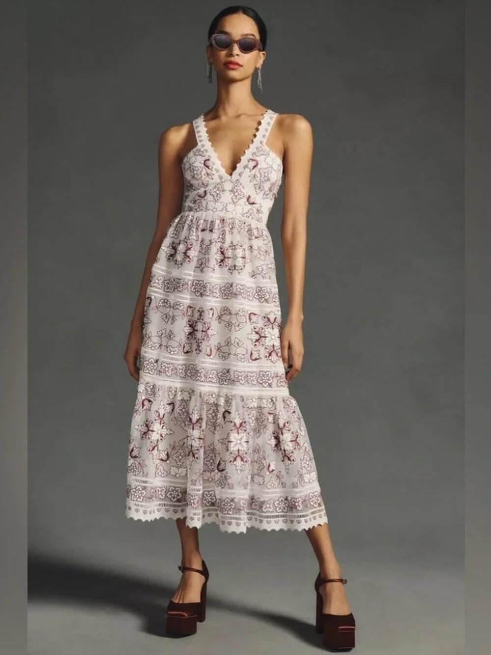 BY ANTHROPOLOGE TIERED V-NECK DRESS | SIZE M | NWOT - Picture 1 of 8